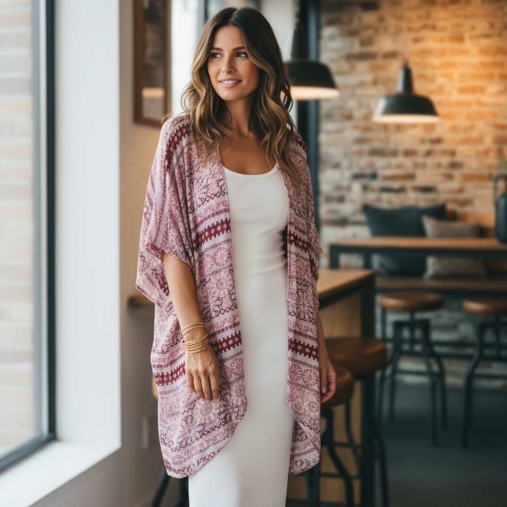 CY Fashion  Multicolor Mandala print Oversized Flowy fit Kimono